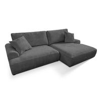 ECKSOFA Melvano mit Schlaffunktion und Bettkasten im Japandi-Stil aus weichem Grau Chenille-Stoff - Schwarz/Grau, Holz/Kunststoff (240/145cm) - S-Style