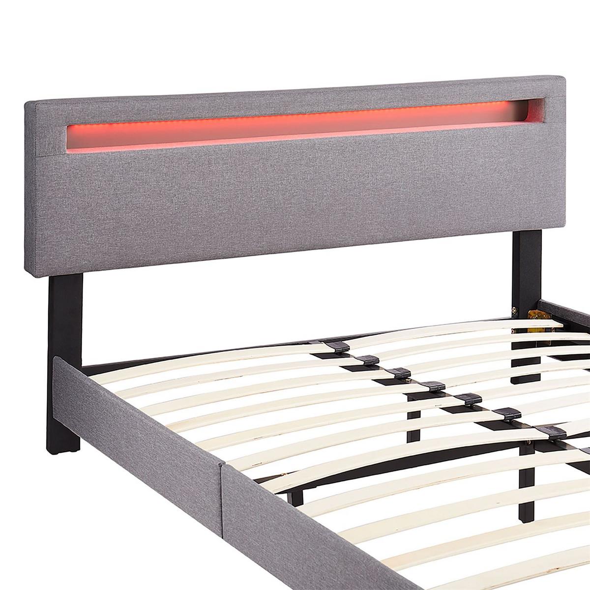POLSTERBETT MIT LED LEXINGTON 140x200 cm grau - Grau, Textil (140/200cm) - CARO-Möbel