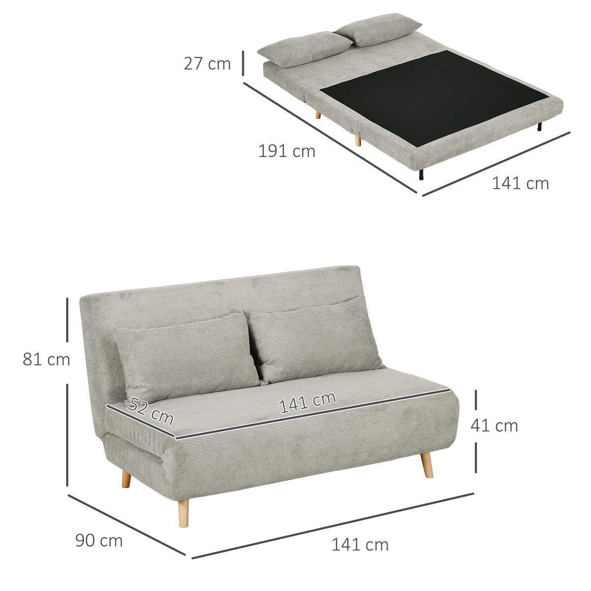 SCHLAFSOFA, Klappbett mit Bettfunktion, Rückenkissen, Polstersofa mit Samtoptik - Buchefarben/Grau, Buchenholz/Textil (90/81/141cm) - HOMCOM