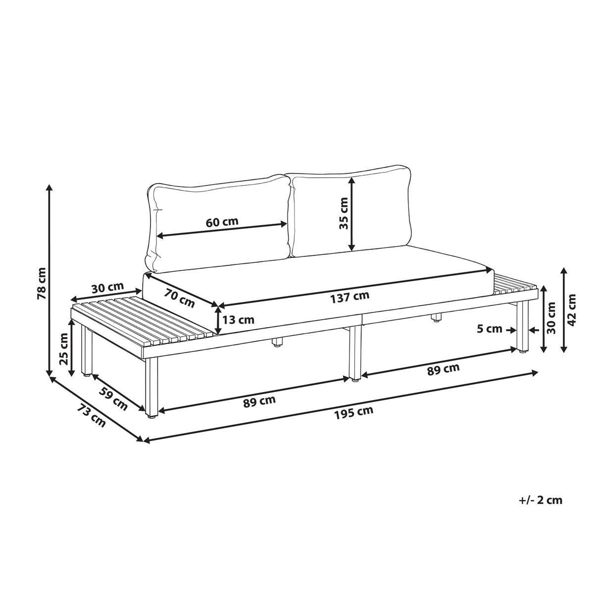 GARTENSOFA 2-Sitzer Akazienholz Dunkelgrau Fivizzano - Dunkelgrau/Braun, Holz (195/78/73cm) - Beliani