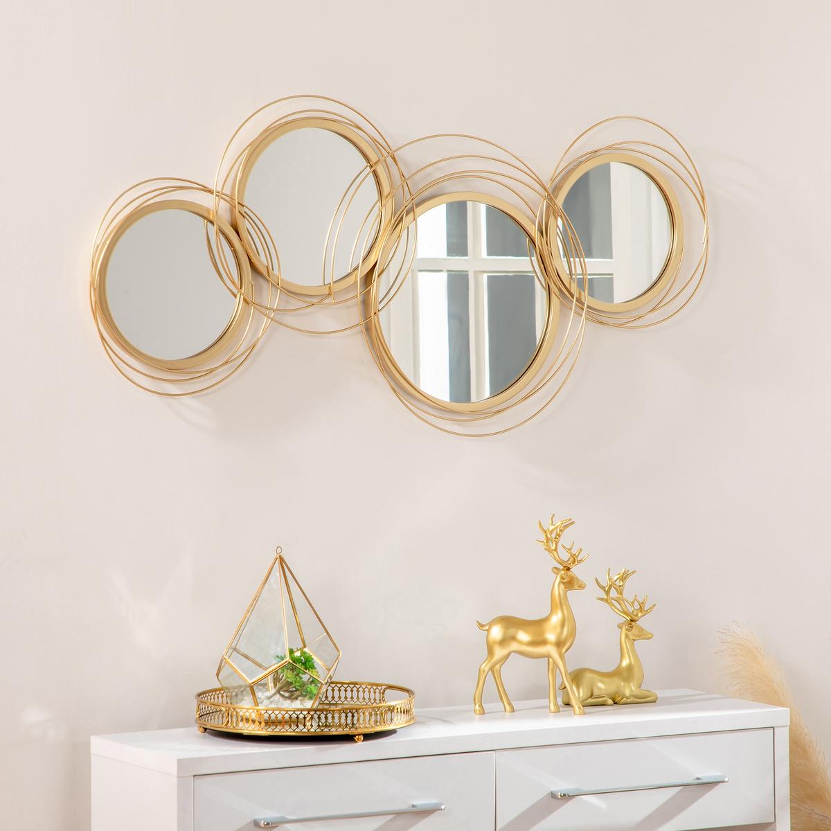 SPIEGEL-SET für Wanddekoration, Wohnzimmerdeko mit 4 runden Spiegel, Metall - Goldfarben, Metall (4/56/107cm) - HOMCOM