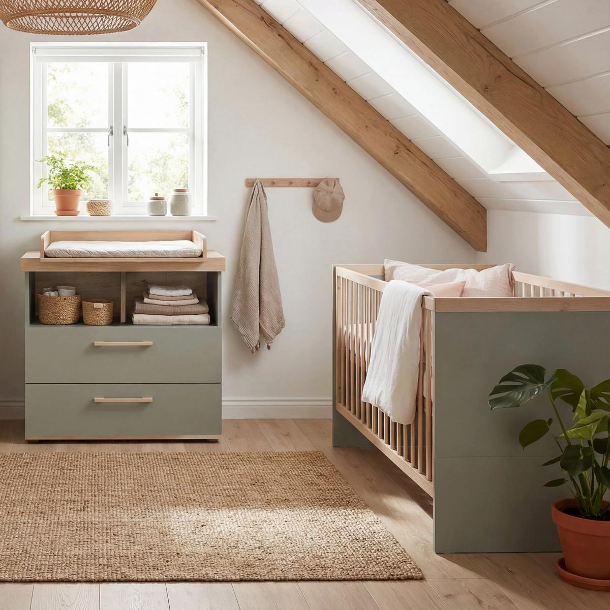 BABYZIMMER-SET Jimmy 2-teilig - Salbeigrün, Holzwerkstoff (143/103/77cm) - Roba