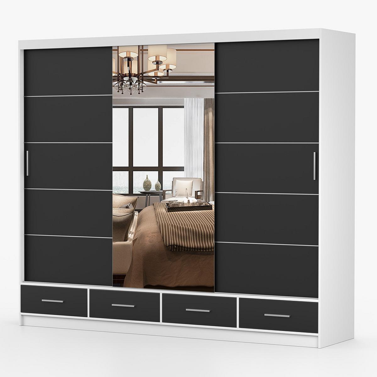 KLEIDERSCHRANK Florence 250 cm, 250/215/64, 2-türig, schwarz - Schwarz, Holzwerkstoff (250/215/64cm) - imoebel24