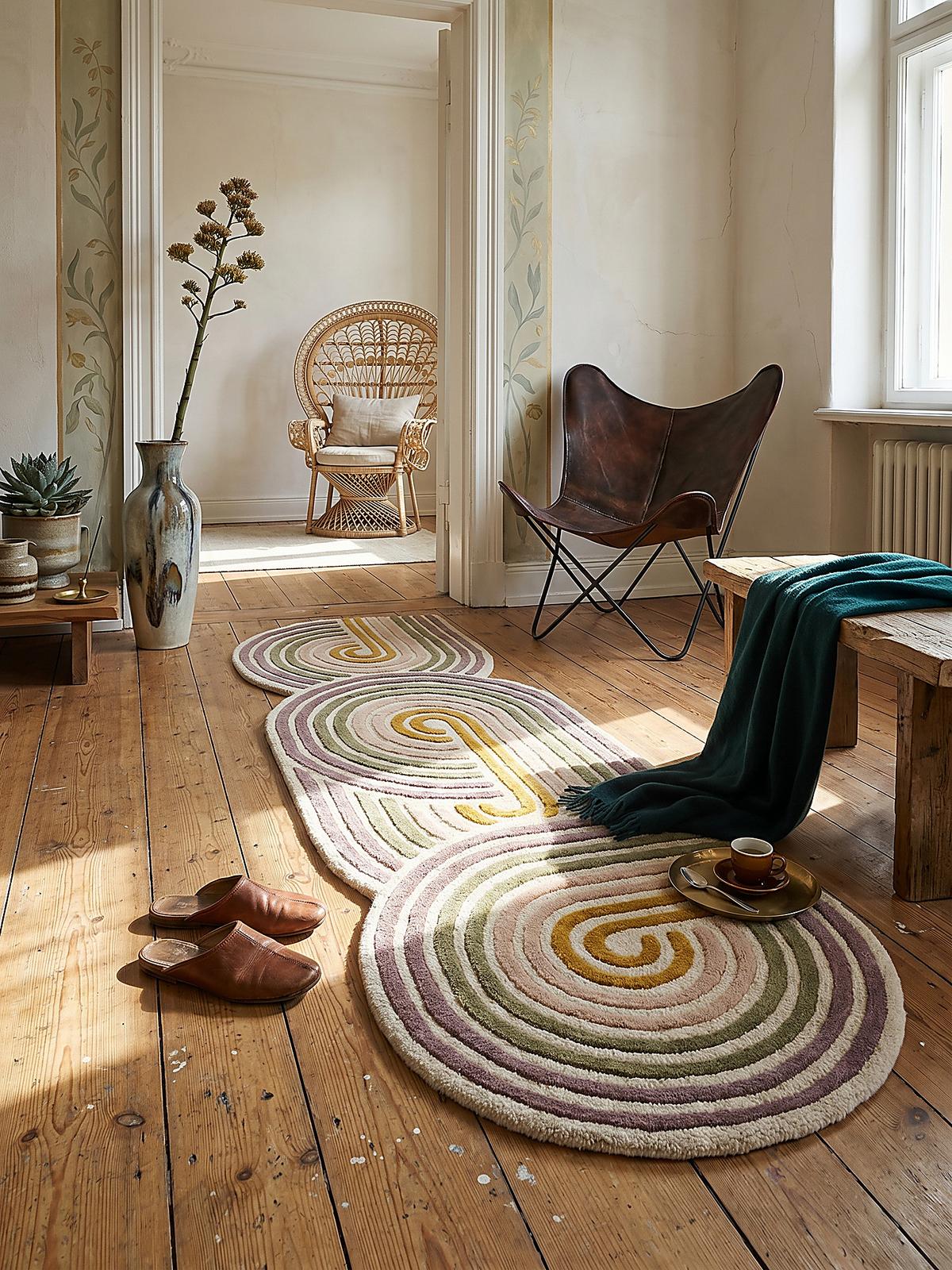 WOLLTEPPICH SOAR, abstrakt, Grün, 80 x 300 cm - Beige, Textil (300/80cm) - KADIMA DESIGN