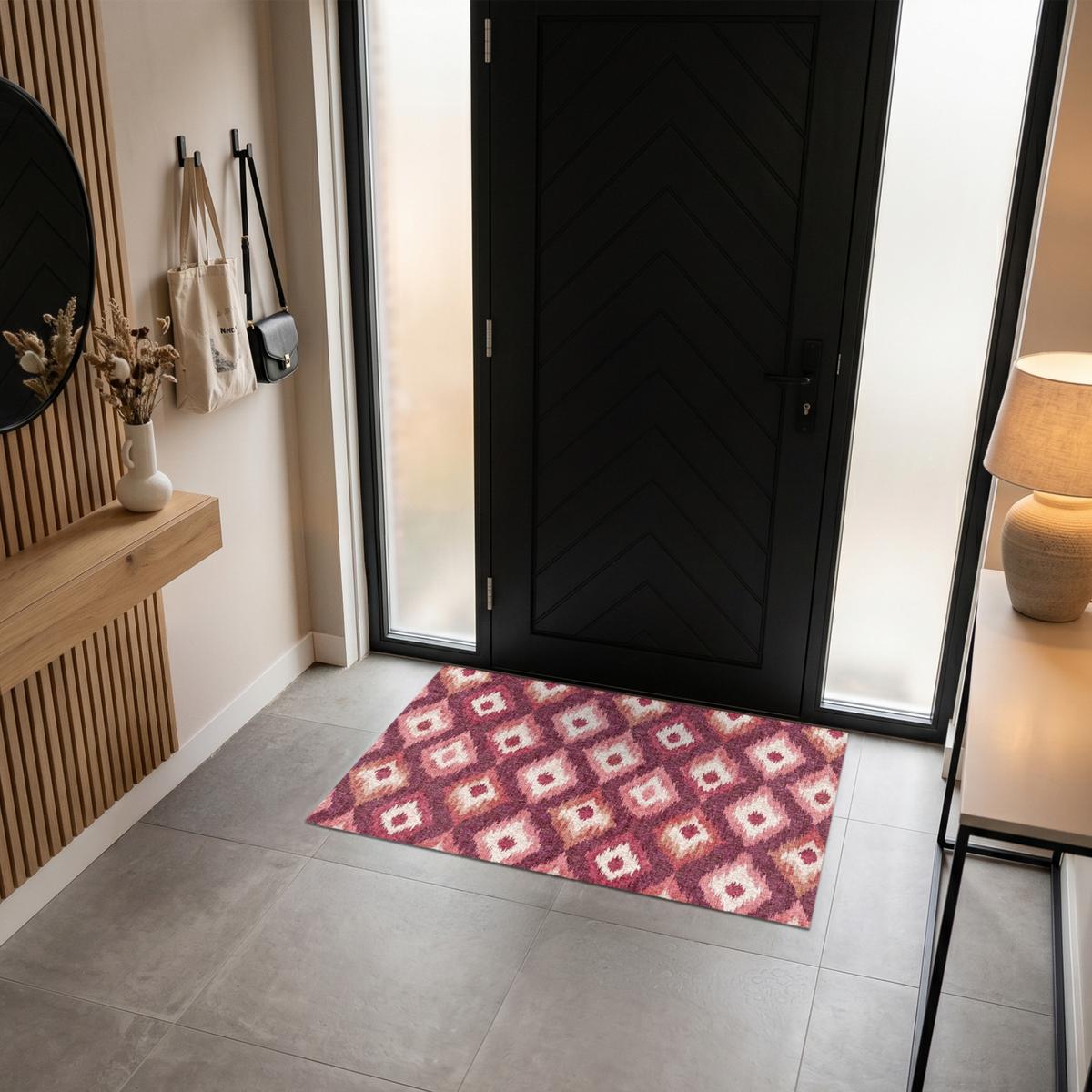 FUSSMATTE Diamantformen - Rosa - Muster - Textur Flurteppich 120x80 cm - Beere, Kunststoff (120/0.4cm) - MuchoWow