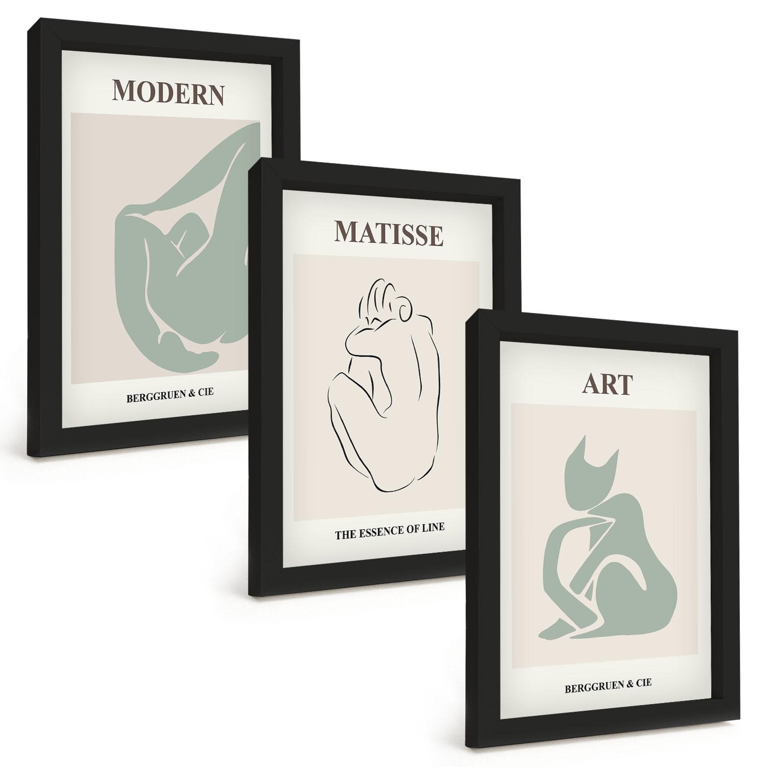 BILDER SET 3er Set - 20x30 cm Schwarzer Rahmen - Abstrakte Pastellfiguren - Schwarz, Kunststoff (20/30cm) - TULUP