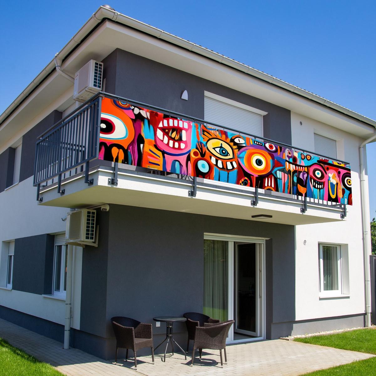 BALKON-SICHTSCHUTZ Abstrakt - Gesicht - Farbenfroh Groß 500x95 cm - Multicolor, Kunststoff (500/95cm) - MuchoWow