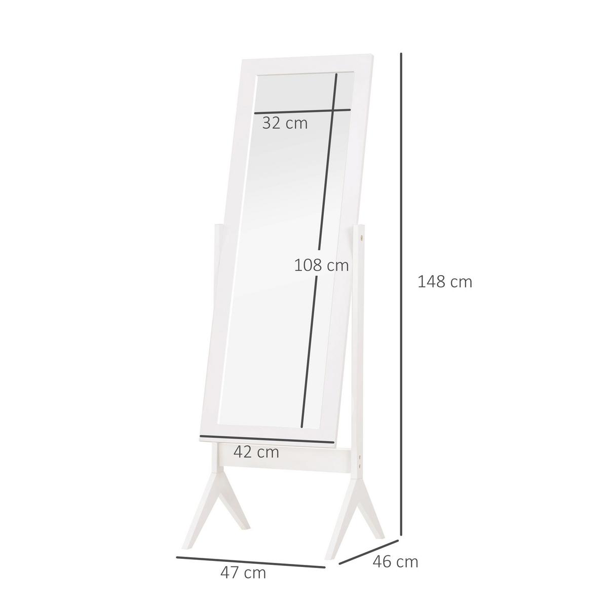 STANDSPIEGEL Erhöhte Füße Ganzkörperspiegel Schminkspiegel Pflegeleicht MDF - Weiß, Glas (46/148/47cm) - HOMCOM