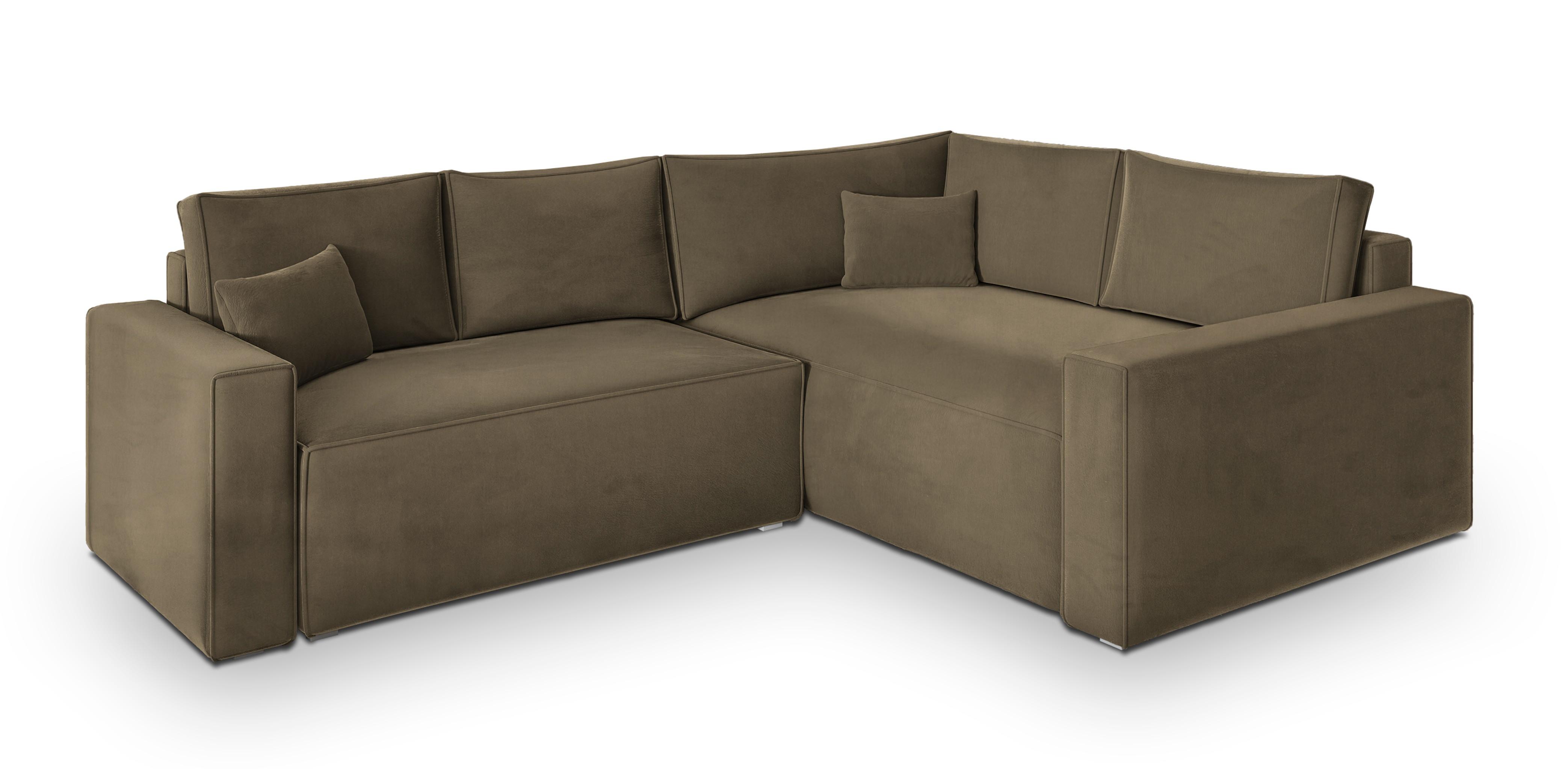 ECKSOFA ERONIS R-S Beige Velours-Stoff mit Schlaffunktion - Beige, Holz (265/194cm) - MASSENO