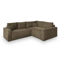 ECKSOFA ERONIS R-S Beige Velours-Stoff mit Schlaffunktion - Beige, Holz (265/194cm) - MASSENO