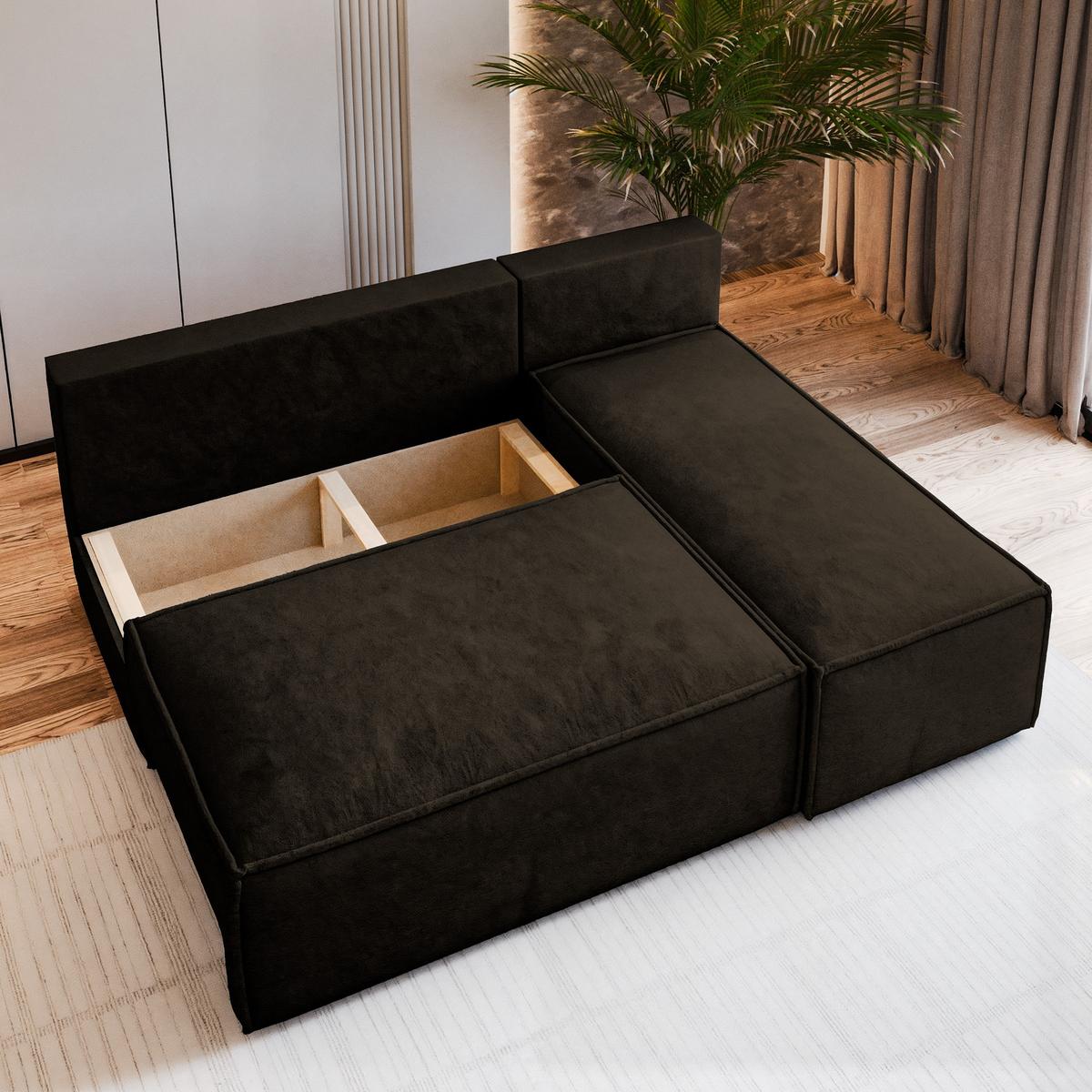 ECKSOFA BRISO M Braun Velours-Stoff mit Schlaffunktion - Braun/Grau, Holz/Kunststoff (200/140cm) - MASSENO