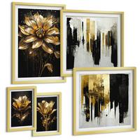 BILDER SET 5er Set - 50x50 cm & 20x30 cm & 40x60 cm Goldrahmen - Blumenbrücke – Lebensinspiration - Goldfarben, Kunststoff (40/60cm) - TULUP