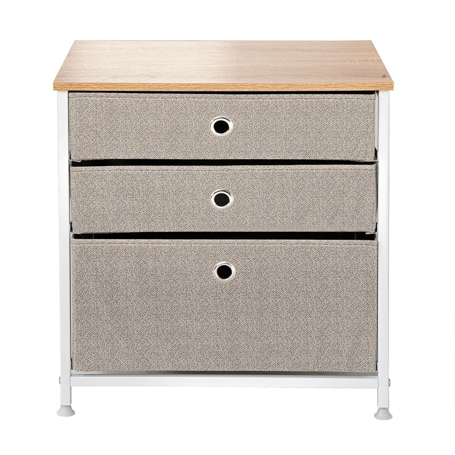 KOMMODE mit 3 Schubladen aus hellem Vliesstoff - L48 cm - Weiß, Holzwerkstoff (40/51/48cm) - Calicosy