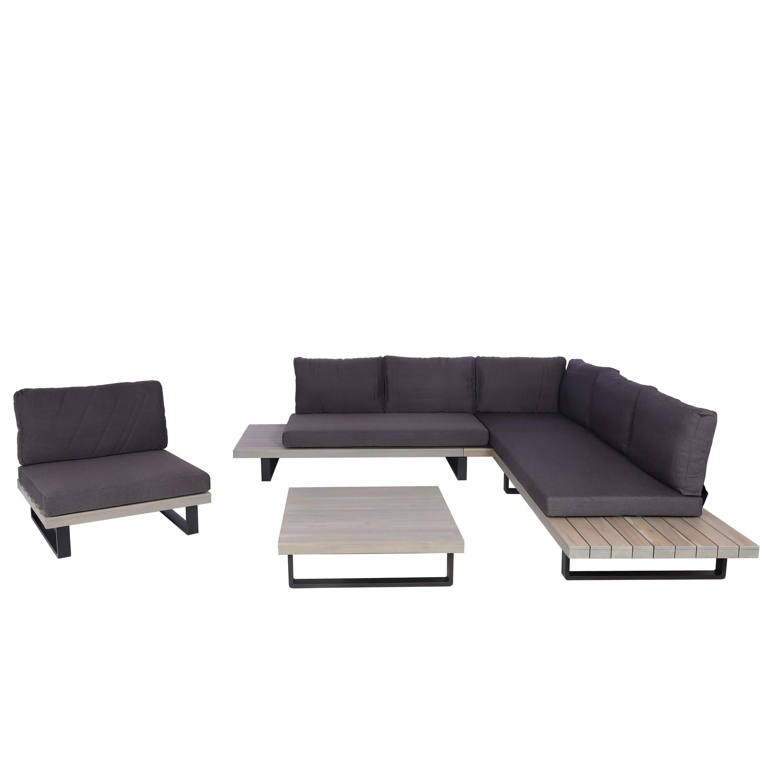 GARTEN-GARNITUR Schwarz, Grau - Schwarz/Grau, Holz - MCW