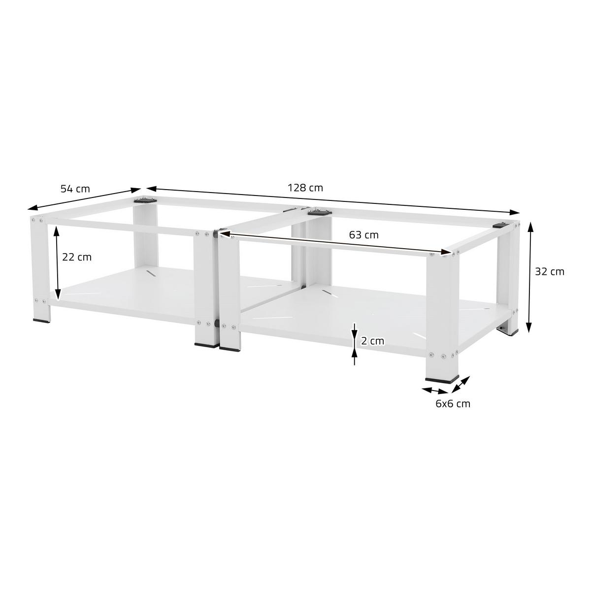 DOPPEL WASCHMASCHINEN UNTERGESTELL mit 2 Ablagen Weiß 128x54 cm aus Stahl - Weiß, Metall (128/32/54cm) - ML-DESIGN