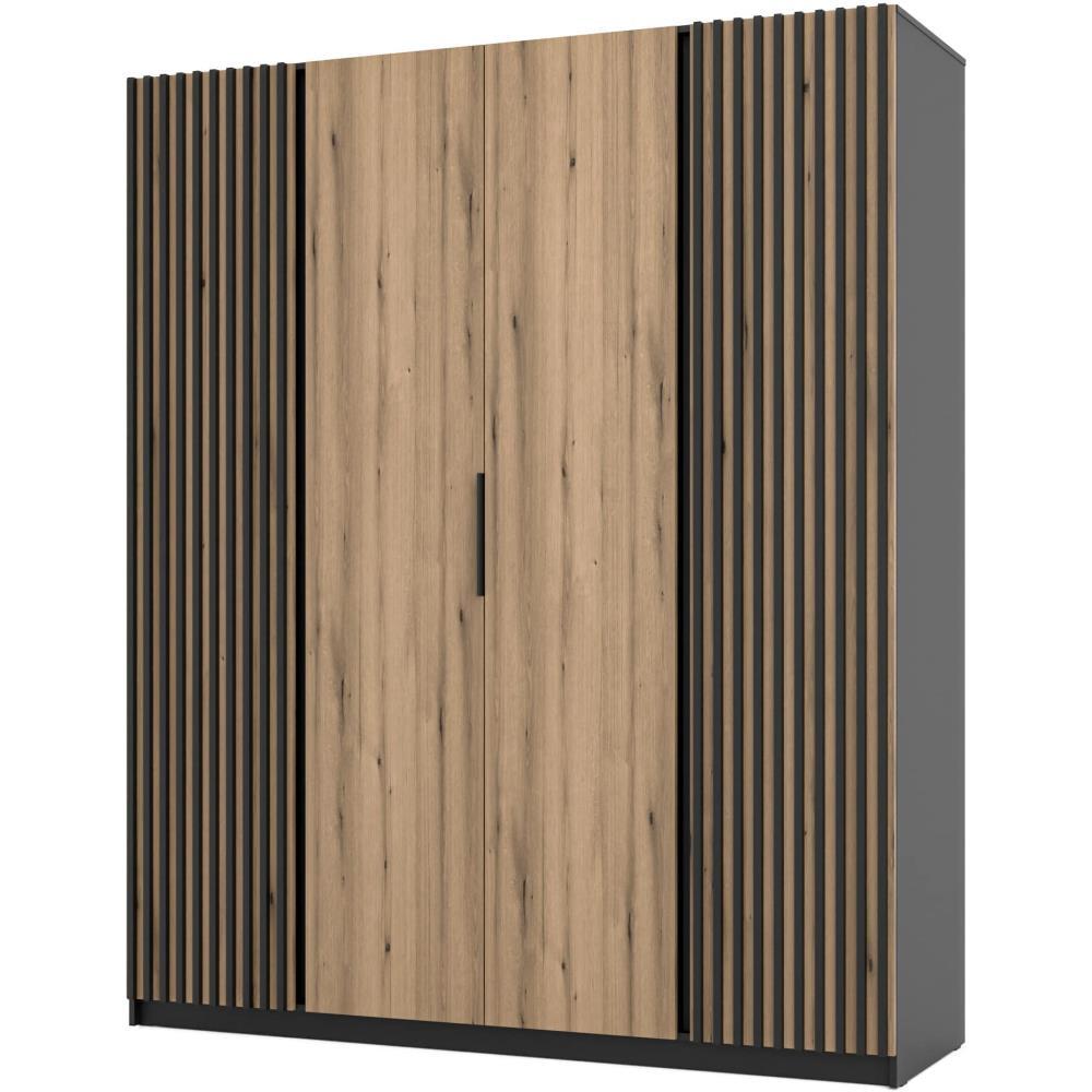 DREHTÜRENSCHRANK Kaya 200/62/239 4-Türig mit Lamellen - Eichefarben/Schwarz, Holzwerkstoff (200/239/62cm) - Beautysofa