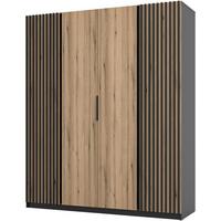 DREHTÜRENSCHRANK Kaya 200/62/239 4-Türig mit Lamellen - Eichefarben/Schwarz, Holzwerkstoff (200/239/62cm) - Beautysofa