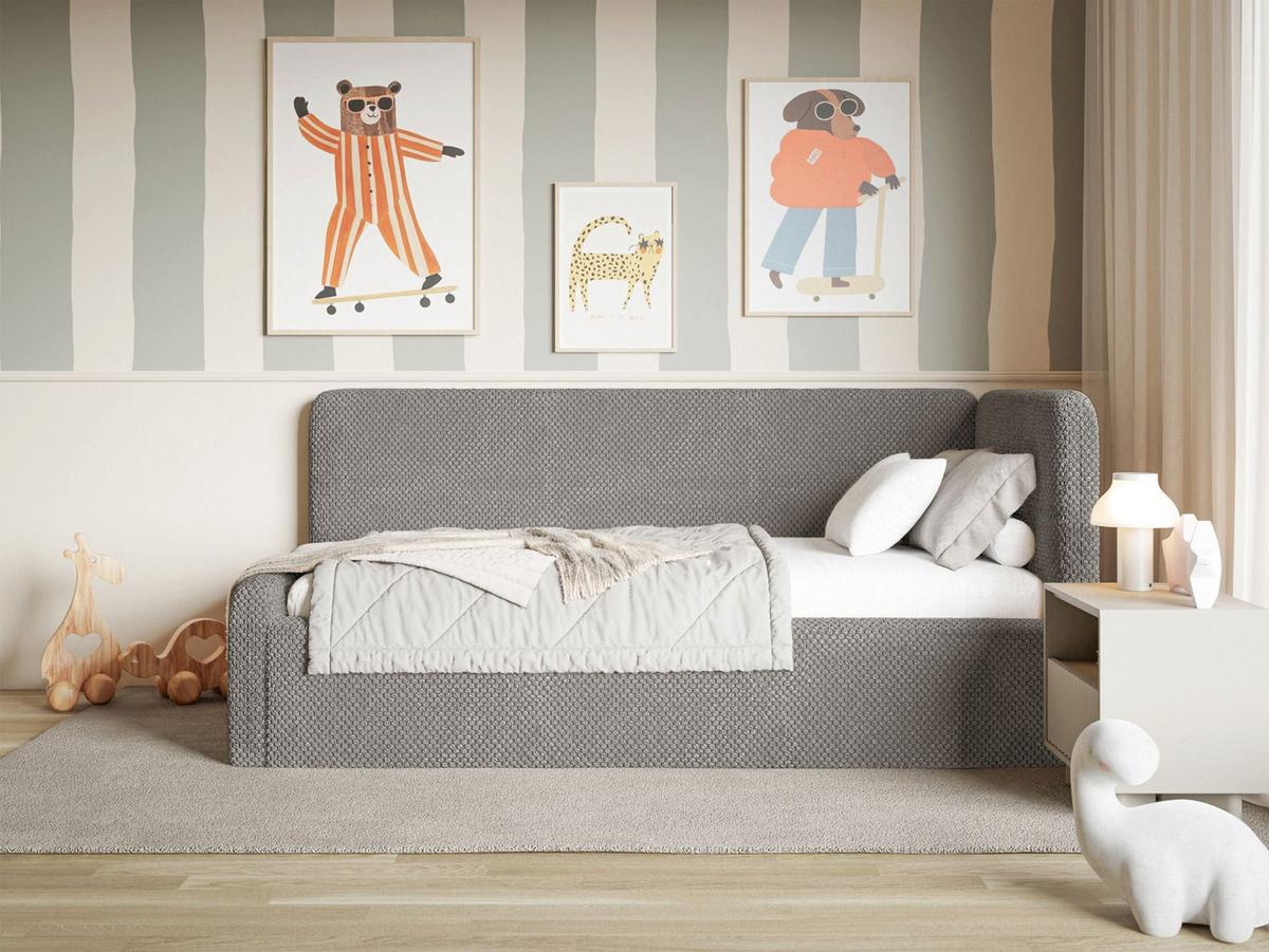 KINDERBETT Fanko Samt Taupe 90x200 cm - Graubraun/Schwarz, Kunststoff/Textil (90/200cm) - Selsey