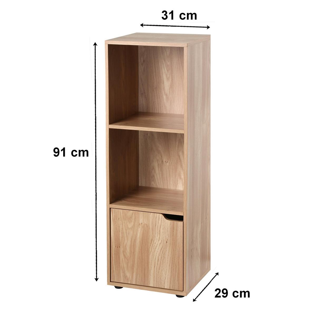 REGAL mit 3 Fächern und einer Tür 31/29/91 cm - Eichefarben, Holzwerkstoff (29/90.8/88.7cm) - Calicosy