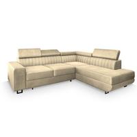 ECKSOFA NOLA R-S Creme Velours-Stoff mit Schlaffunktion - Silberfarben/Creme, Holz/Textil (253/190cm) - MASSENO