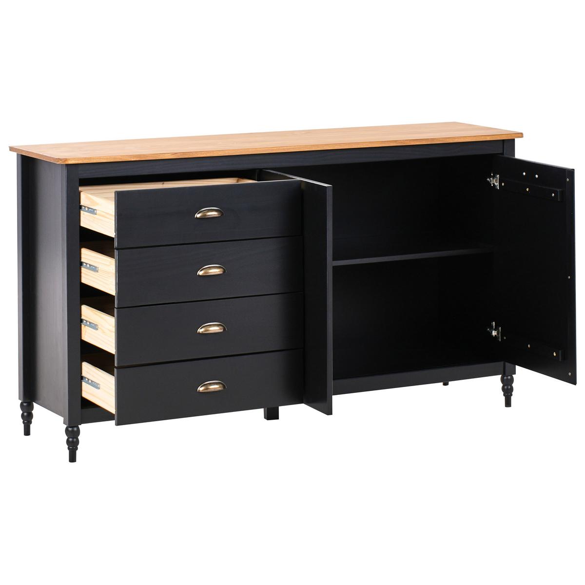 SIDEBOARD mit 2 Türen Kiefernholz Schwarz Shillington - Schwarz, Holz (150/83/40cm) - Beliani