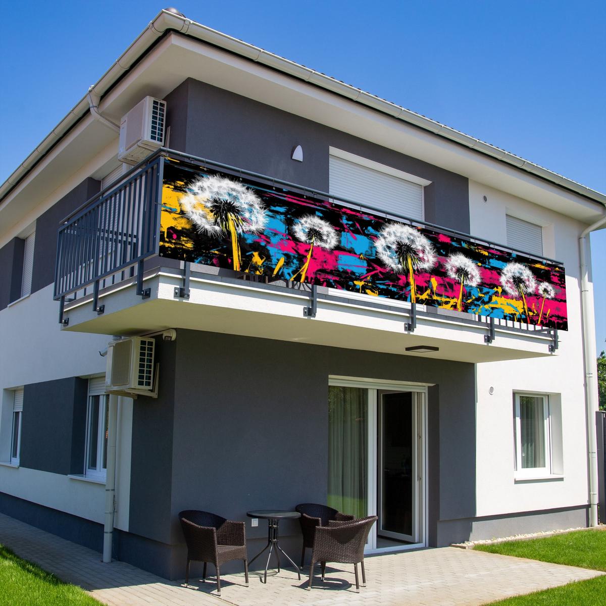 BALKON-SICHTSCHUTZ Straßenkunst - Bunt - Wand Deko XXL 500x100 cm - Schwarz, Kunststoff (500/100cm) - MuchoWow