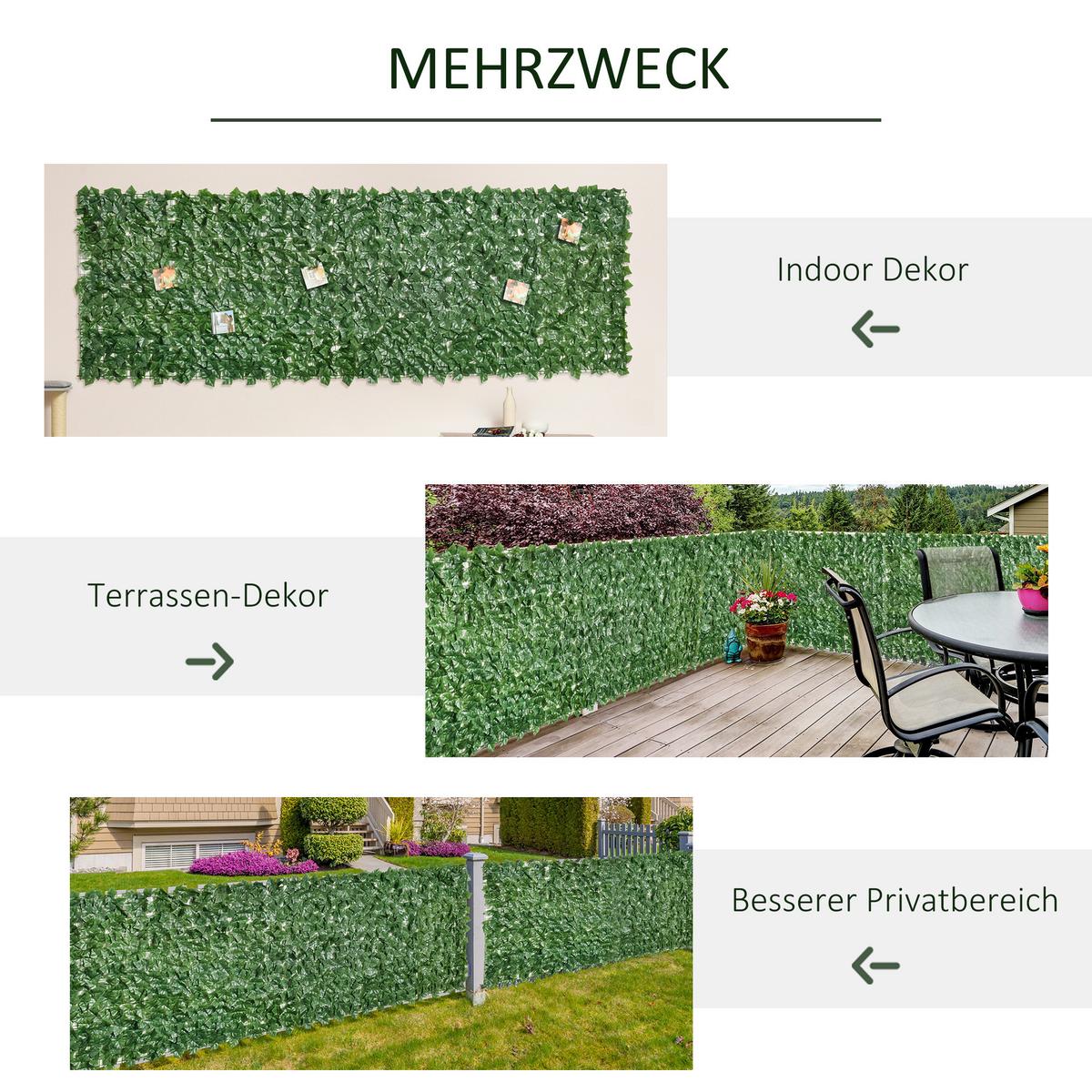 KÜNSTLICHE Hecke Sichtschutzhecke Pflanzen Hecke Wanddekoration Dunkelgrün - Grün, Kunststoff (100/1cm) - Outsunny