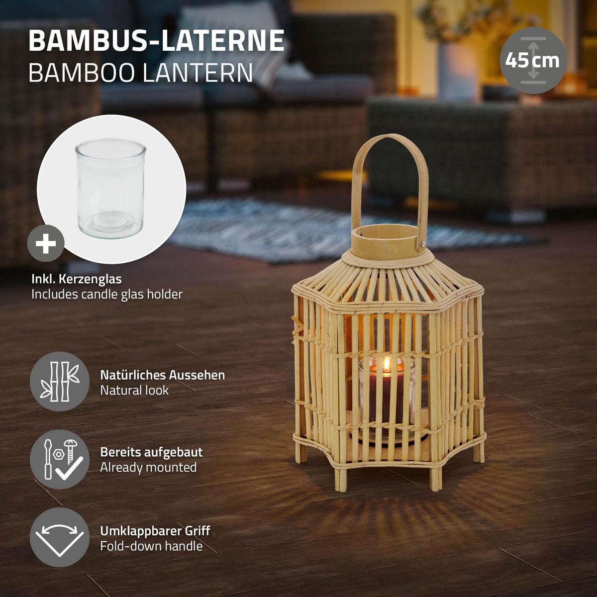 BAMBUS LATERNE H: 45 cm Holzfarbe Boho Stil - Naturfarben, Holz (25/45/25cm)