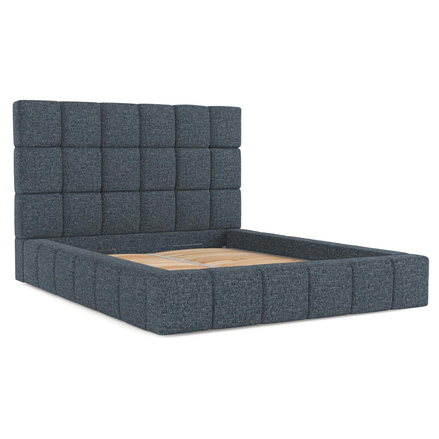 POLSTERBETT Skiathos mit Stauraum 160/200 cm Marineblau im Modesto Stoff - Schwarz/Naturfarben, Holz/Holzwerkstoff (160/200cm) - AltaBeds
