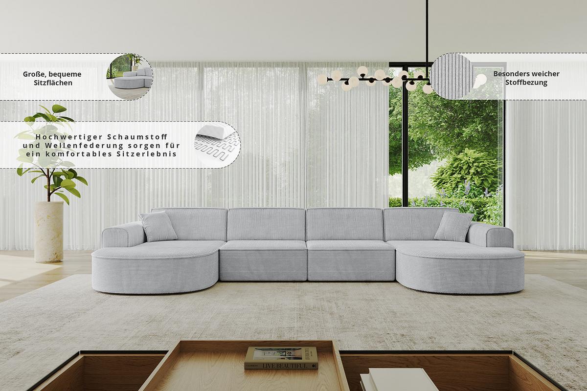 WOHNLANDSCHAFT MARI-U2 - 388x171x79 cm Grün Bouclé - Schwarz/Grün, Holzwerkstoff/Kunststoff (388/79/171cm) - ALTDECOR