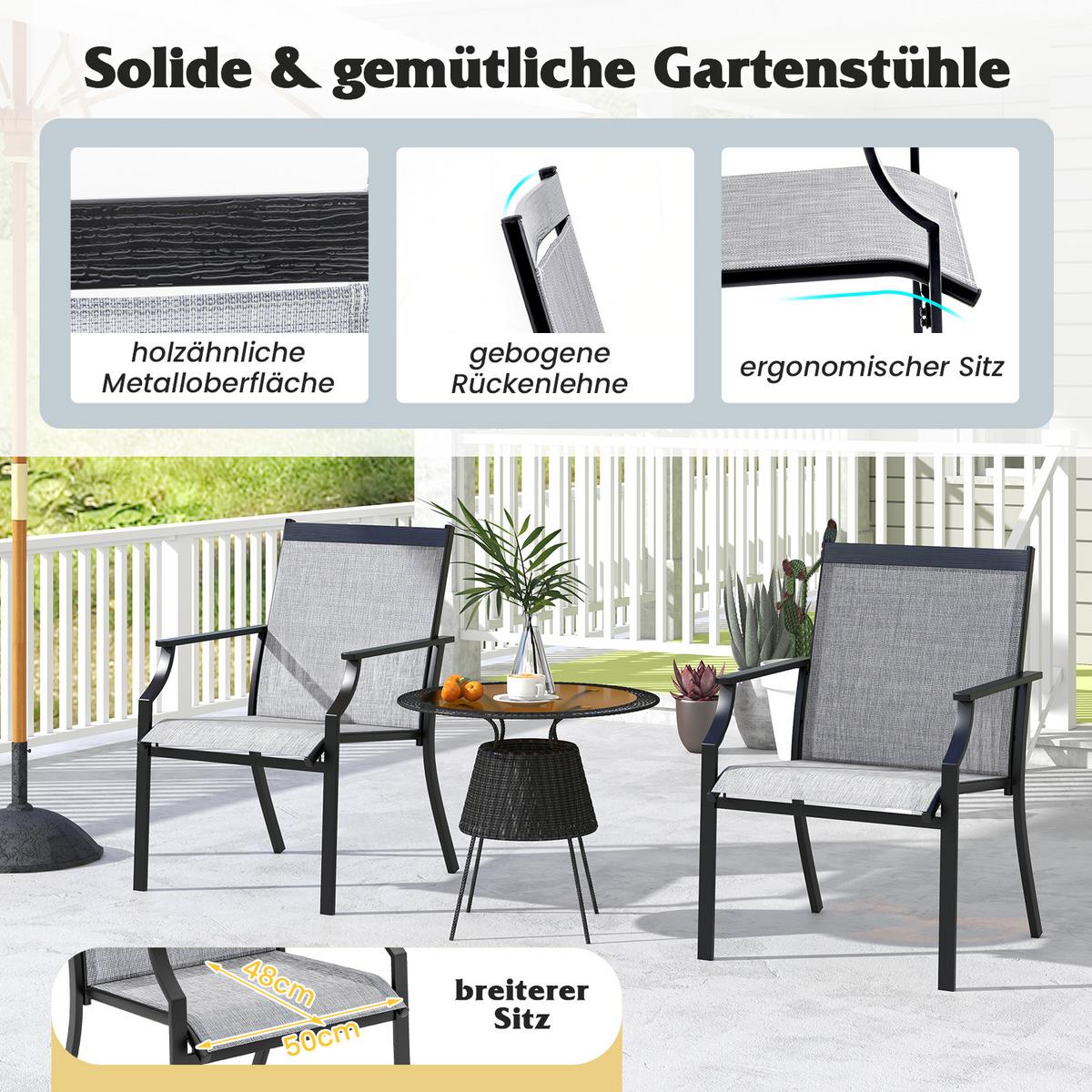 TERRASSENSTÜHLE Grau(2er-Set) - Grau, Metall (66/90/61cm) - COSTWAY