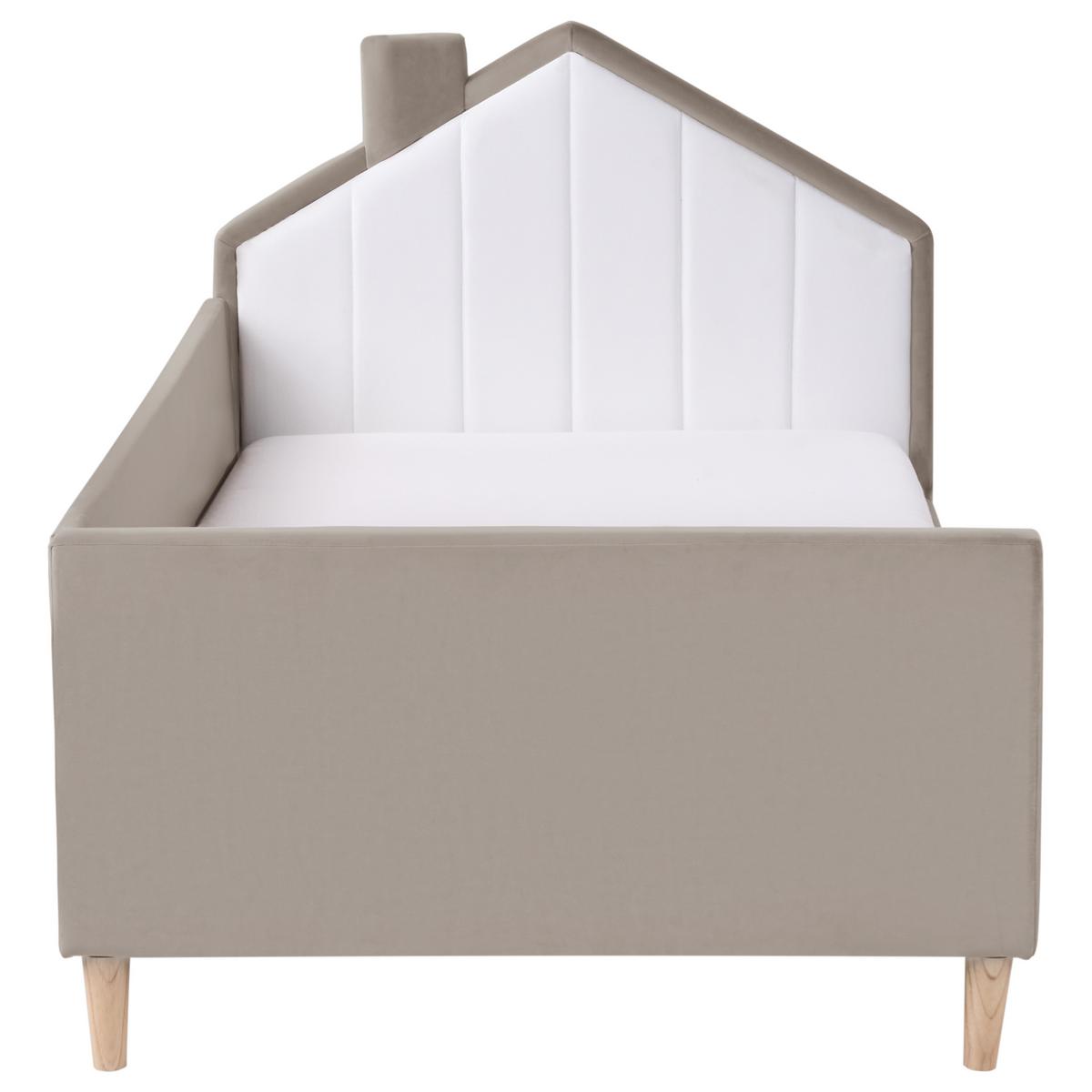 KINDERBETT Haus Samtstoff 90/200 cm Taupe Kervan - Taupe, Textil (90/200cm) - Beliani