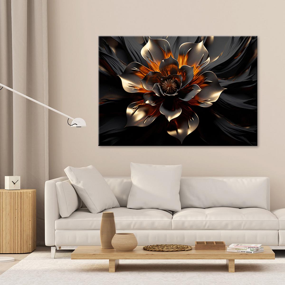 WANDBILD 3d lotusblume abstrakt - Schwarz, Textil (60/40cm) - Feeby