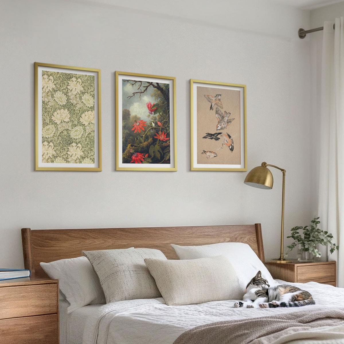 BILDER SET 3er Set - 40x60 cm Goldrahmen - Blumen, Vögel, Natur - Goldfarben, Kunststoff (40/60cm) - TULUP