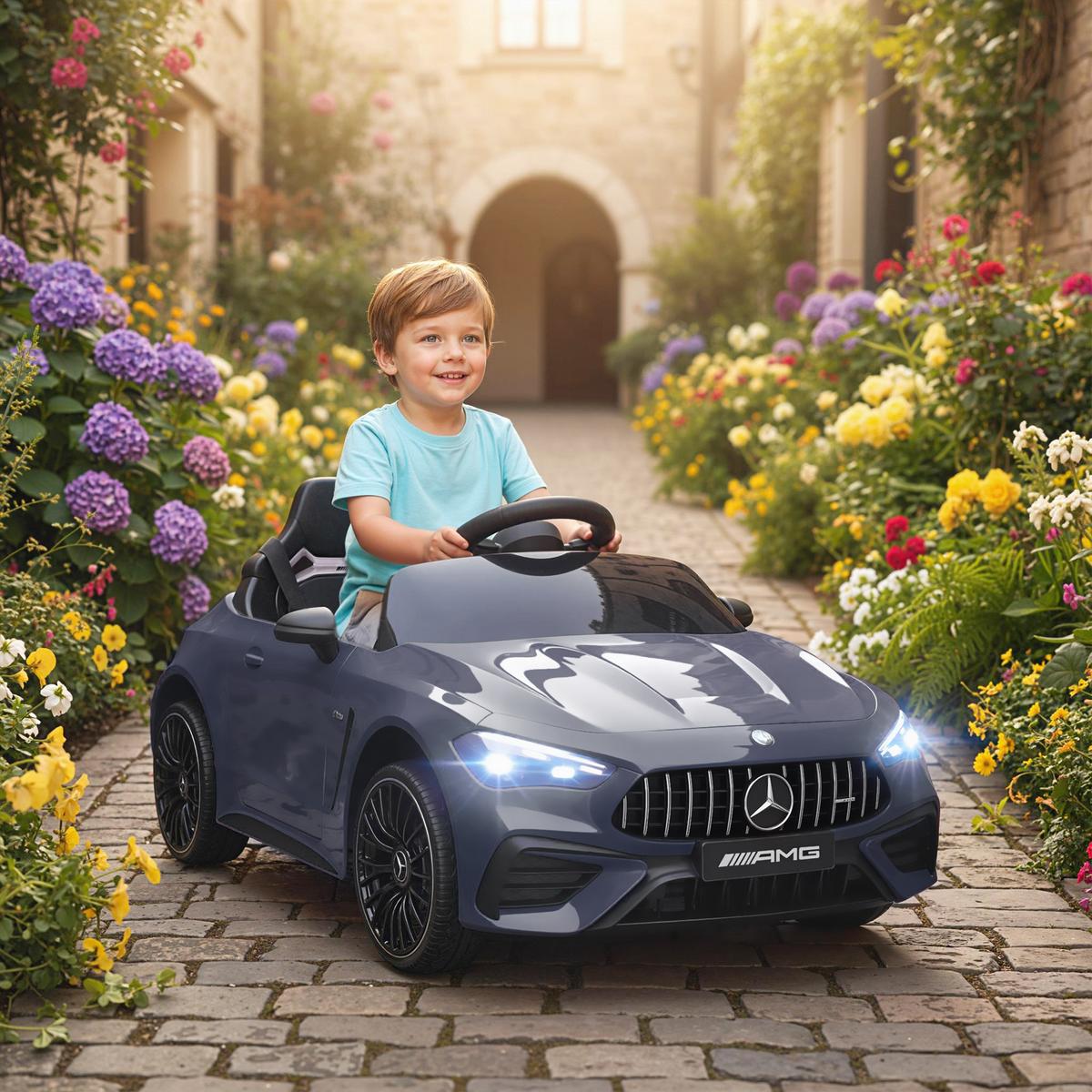 KINDER-ELEKTROAUTO 2 x 12V Kinderauto mit Musik, MP3, Sanftem Start/Stopp - Grau, Kunststoff (99/55/43cm) - AIYAPLAY