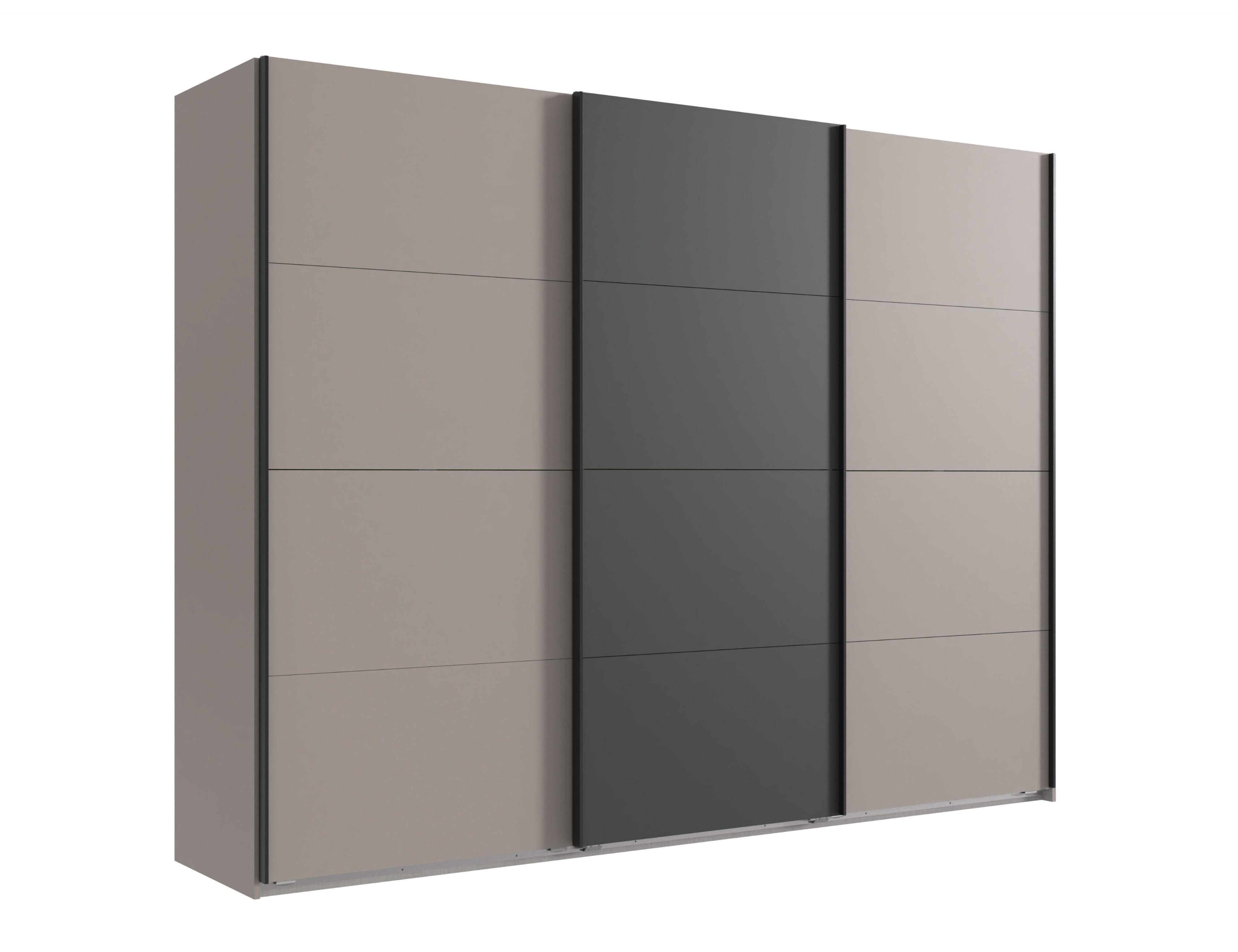 SCHWEBETÜRENSCHRANK 3-türig B270/H210/T65 cm, Kleiderschrank in Sandgrau mit Absetzungen in Anthrazit / 22008 - Sandfarben/Anthrazit, Holzwerkstoff/Metall (270/208/65cm) - luma-home