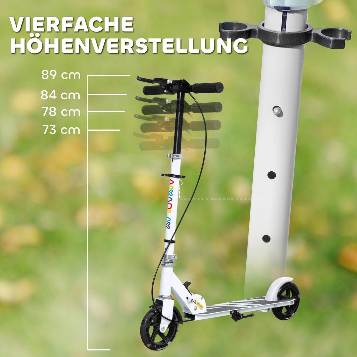 ROLLER Kinder Klappbar mit Verstellbarer Lenkerhöhe, 2 Leuchtenden Räder Weiß - Weiß, Metall (73/36/89cm) - AIYAPLAY