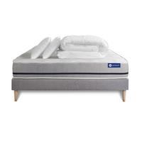 BETT Actimemo soft Memory-Schaum 160 x 200 cm h2 - Kit Bettgestell Grau - Mit Kissen und Bettdecke - Beige/Grau, Karton/Holz (160/200cm) - ACTISOM