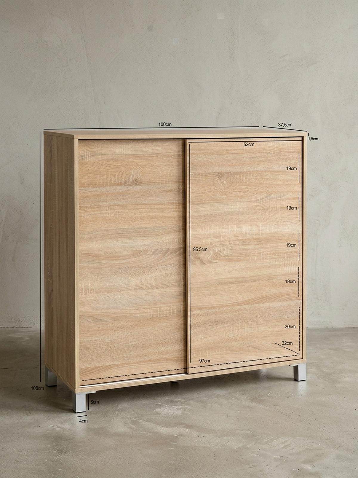 SCHUHSCHRANK Holz für 20 Paar Schuhe mit Schiebetüren, Beige 100x38x108 cm - Beige/Silberfarben, Holz/Kunststoff (100/108/38cm) - KADIMA DESIGN