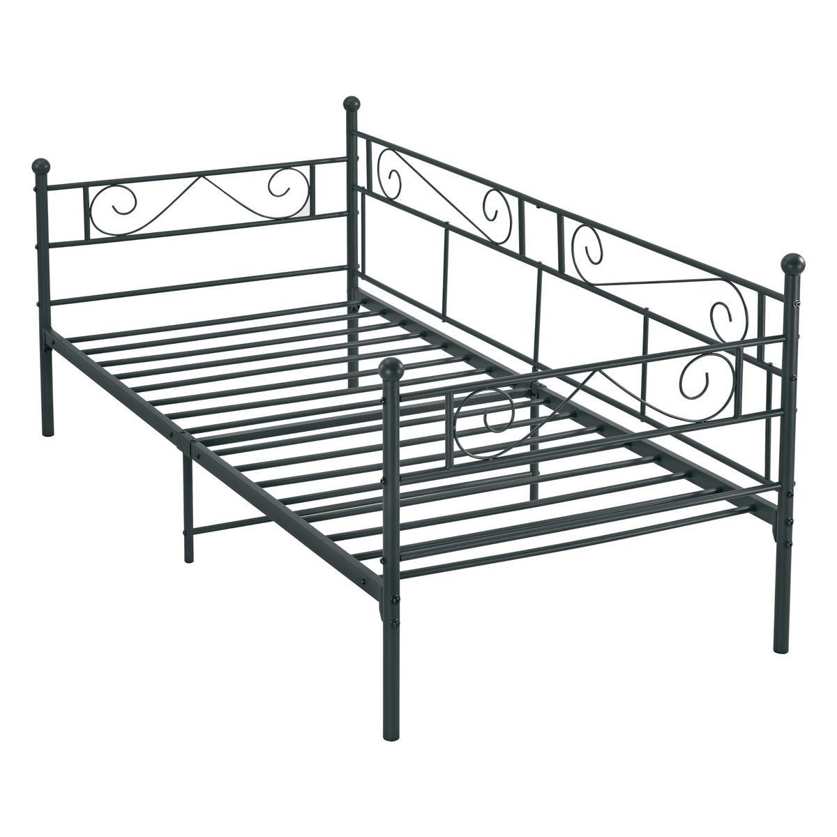 TAGESBETT Kerava - Schwarz, Metall (90/200cm) - [en.casa]