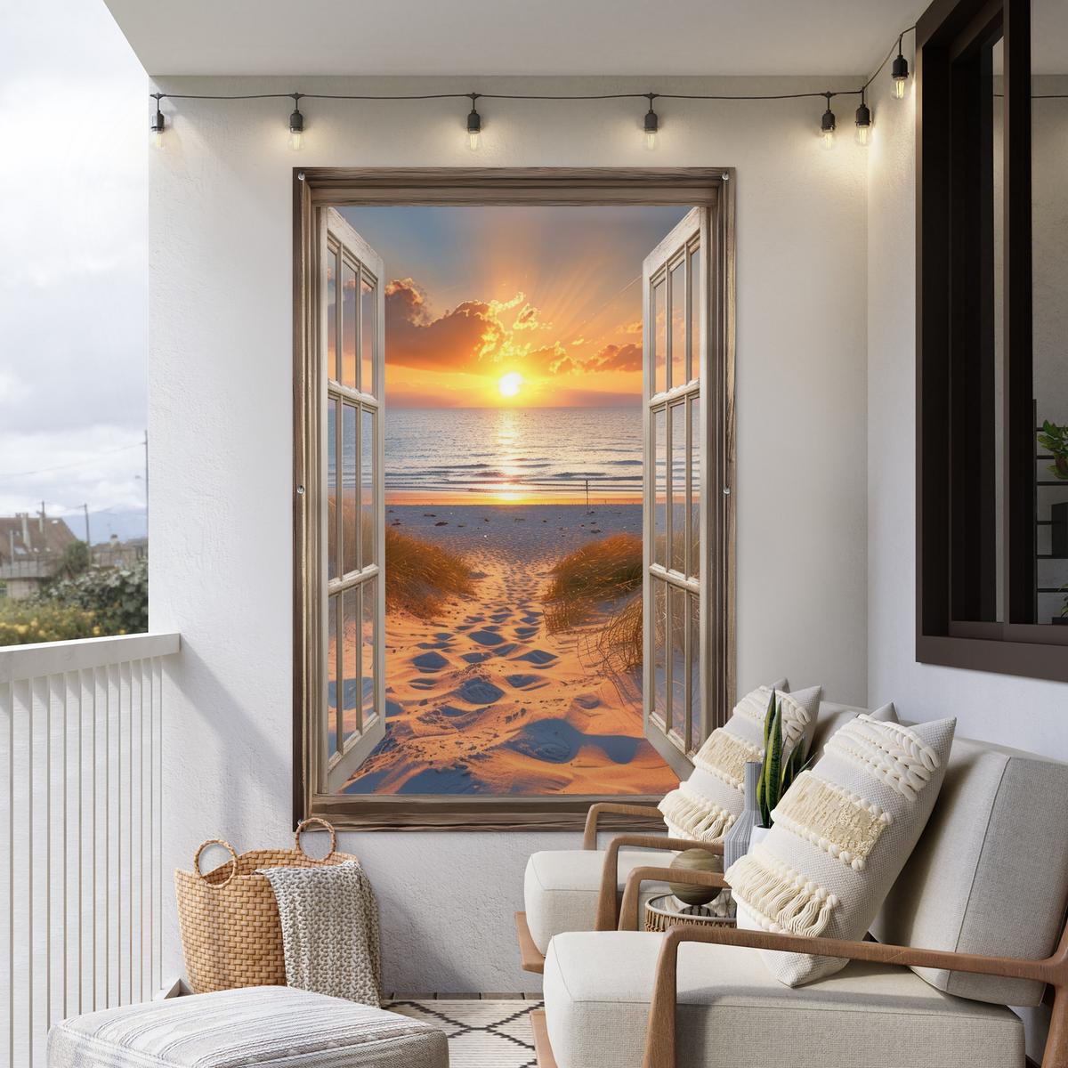 GARTENPOSTER Durchblick - Strand - Dünen - Sonnenuntergang Bild 120x180 cm - Orange, Kunststoff (120/180/0.2cm) - OnlyWow