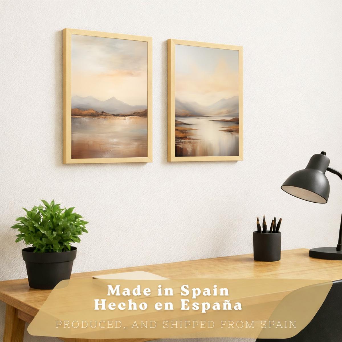 POSTER 2er-Set Wandbilder Sonnenaufgang modern Wohnzimmer Deko, Schlafzimmer, Küche, Badezimmer Leichter Holzrahmen A3 - Beige, Papier (29.7/1/42cm) - Nacnic