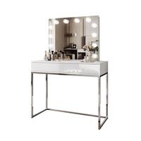 SCHMINKTISCH BLANCO GLAMOUR ELITE mit Spiegel und Beleuchtung Weiß Hochglanz PUSH OPEN - Weiß Hochglanz, Holzwerkstoff (100/146/42cm) - Lookway