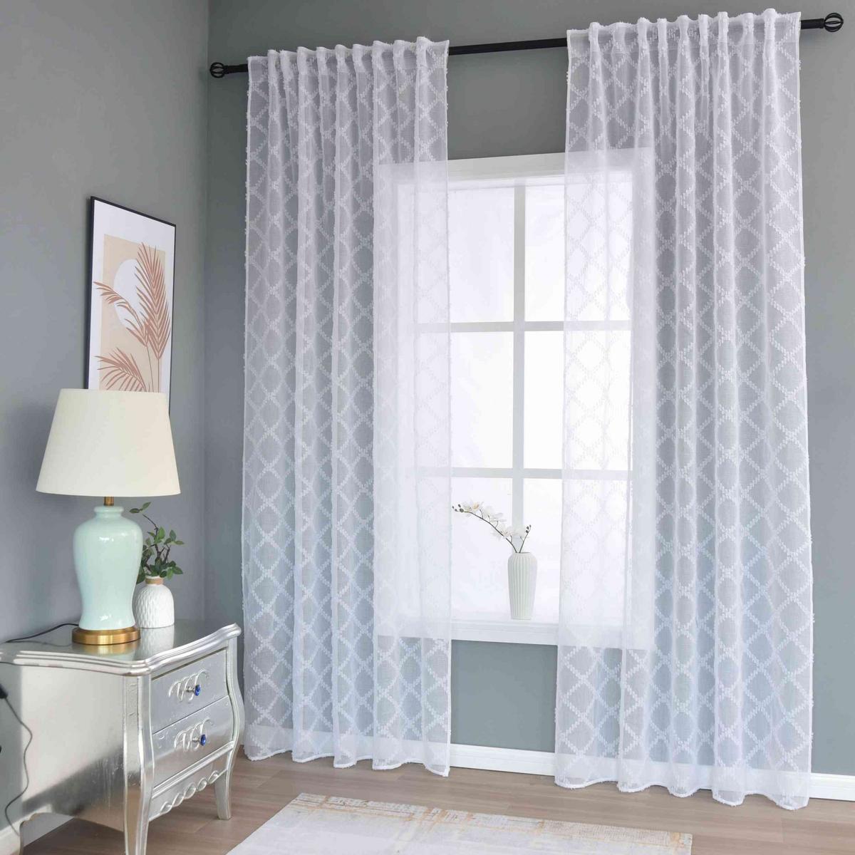 GARDINE VALENCIA HxB 245x145 cm Natur Diamond - Weiß, Textil (145/245cm)