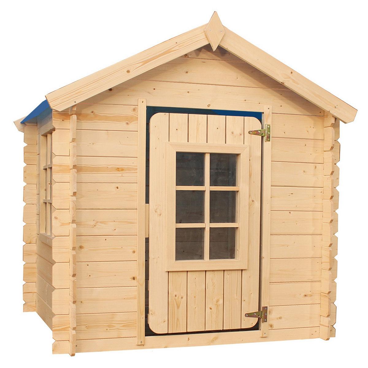 KINDERSPIELHAUS aus Holz - 111x113xH121 cm/0.9 m2 - M570M-1 - Beige, Holz (114/121/111cm) - Timbela