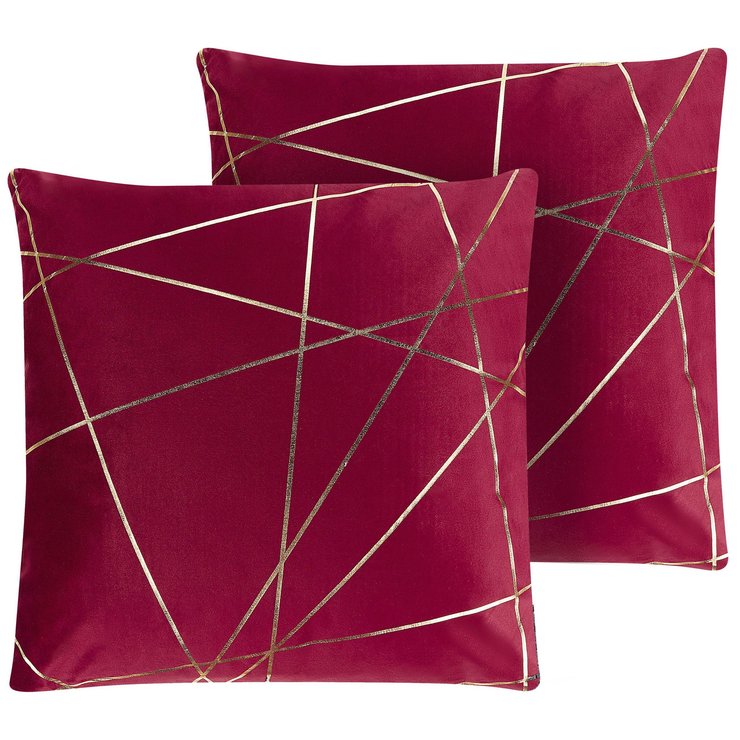 DEKOKISSEN 2er-Set Rot 45/45 cm Pinus - Rot, Textil (45/45cm) - Beliani