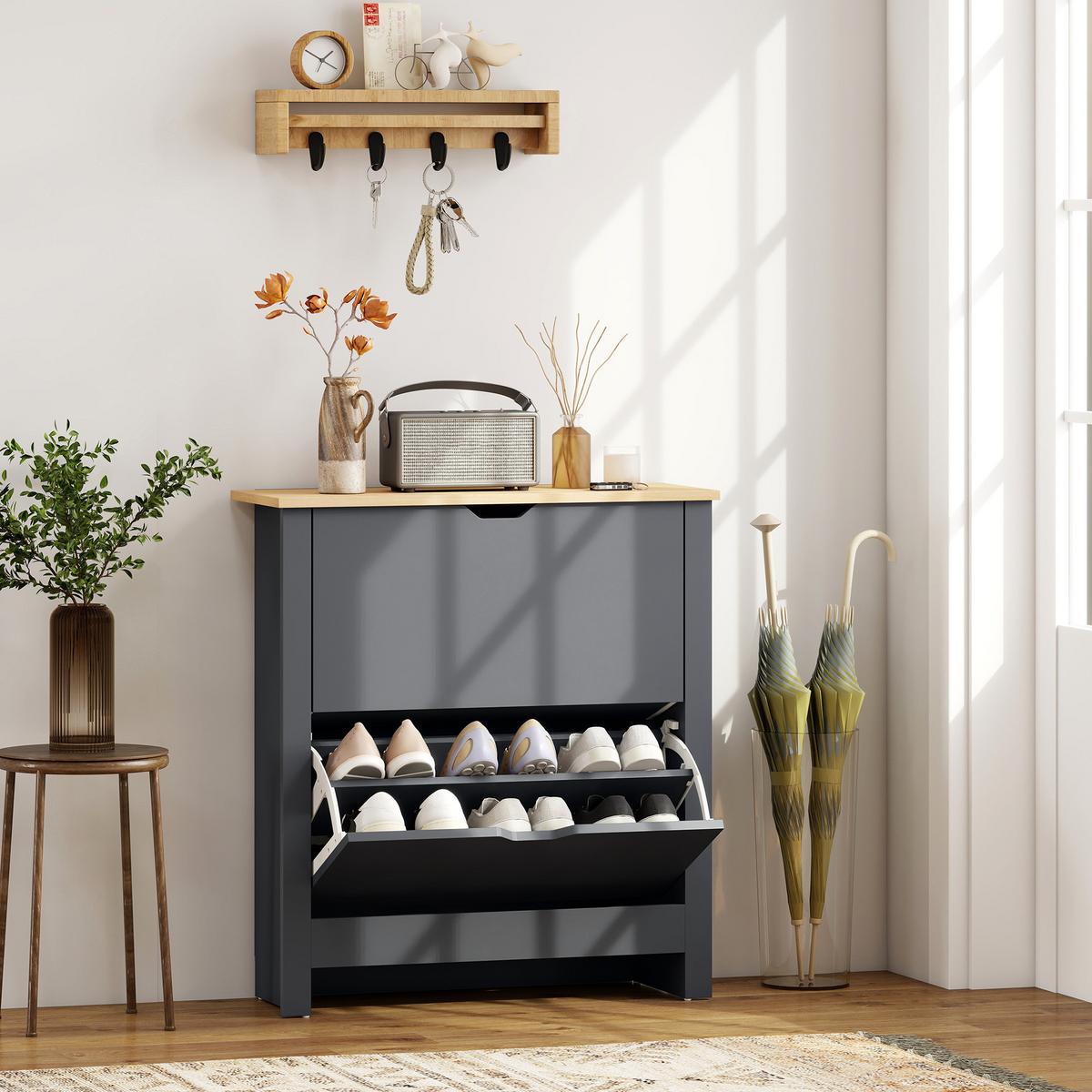 SCHUHSCHRANK Spanplatte Dunkelgrau - Dunkelgrau/Grau, Holzwerkstoff/Kunststoff (26/80/72cm) - HOMCOM
