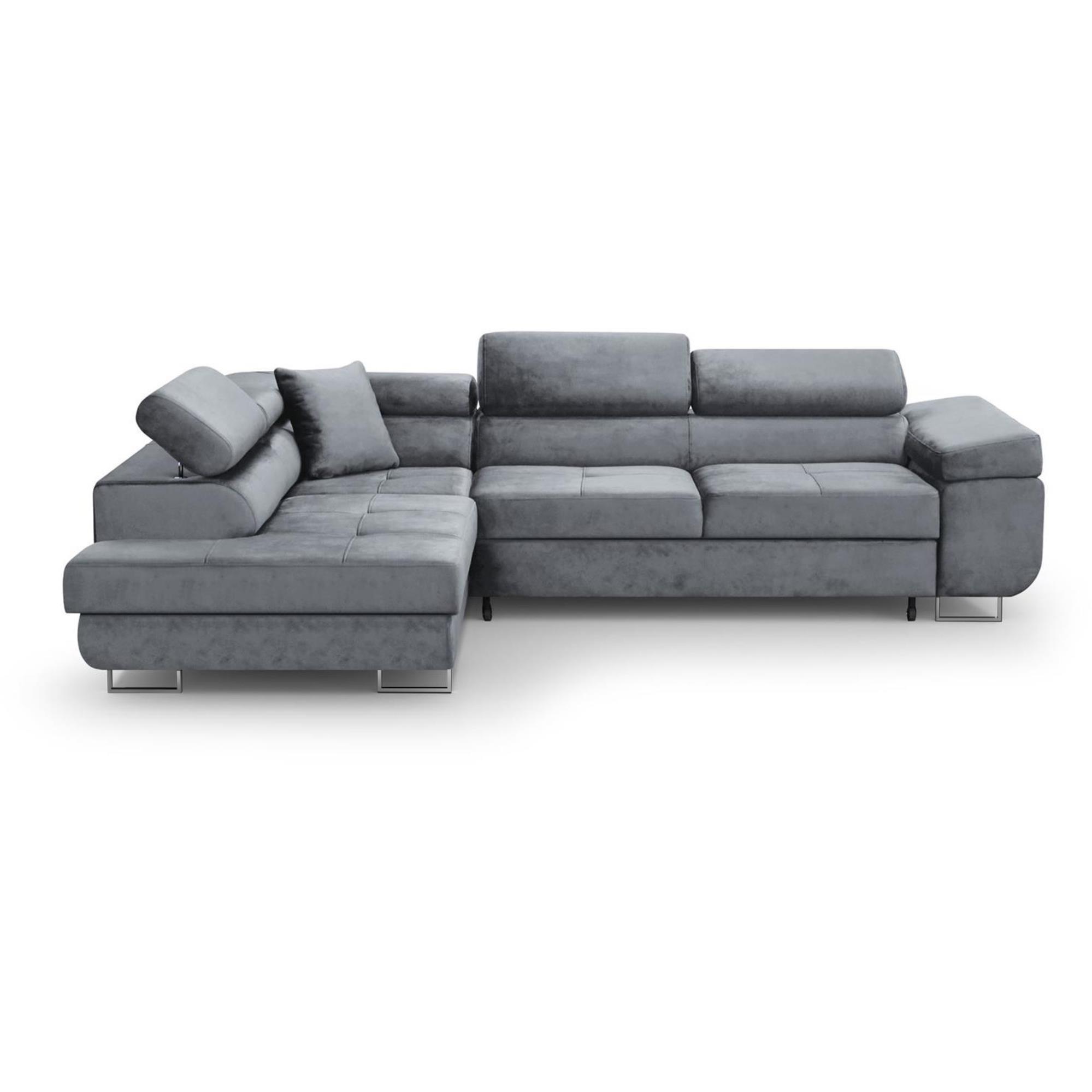 ECKSCHLAFSOFA Vild verstellbaren Kopfstützen, Hellgrau, links - Chromfarben/Hellgrau, Textil (275/203cm) - Beautysofa