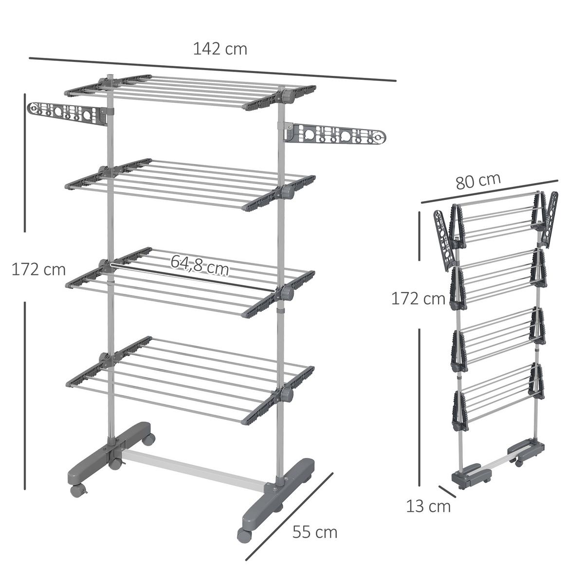 WÄSCHESTÄNDER Edelstahl ABS Grau - Weiß/Grau, Kunststoff/Metall (55/172/142cm) - HOMCOM