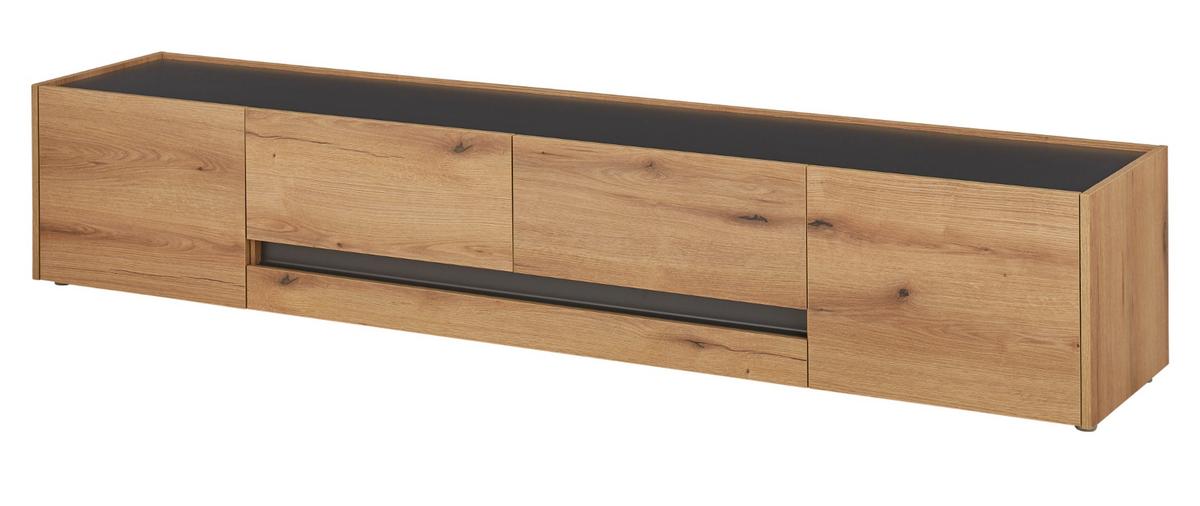 TV-LOWBOARD Eiche Evoke, grau 223 cm, großer TV Unterschrank mit viel Stauraum - Eichefarben/Schwarz, Holzwerkstoff/Kunststoff (223/40/45cm) - Furn.Design